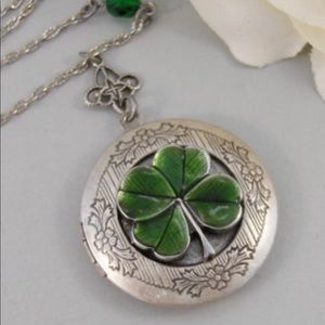 Irish Shamrock Locket Necklace Saint Patrick Green